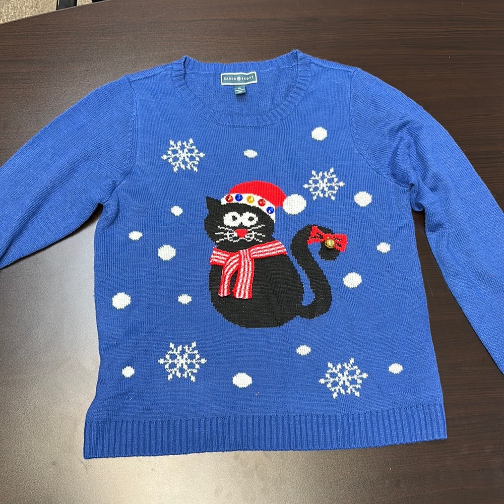 Blue cat ugly christmas sweater extra large